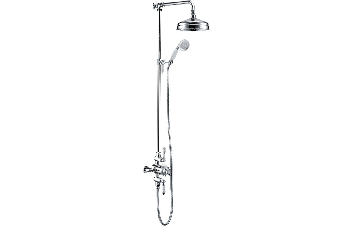 Stuart Traditional Exposed Two Outlet Shower Valve w/Riser Kit & Overhead - Chrome