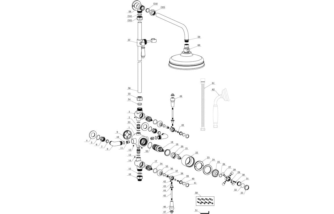 Stuart Traditional Exposed Two Outlet Shower Valve w/Riser Kit & Overhead - Chrome