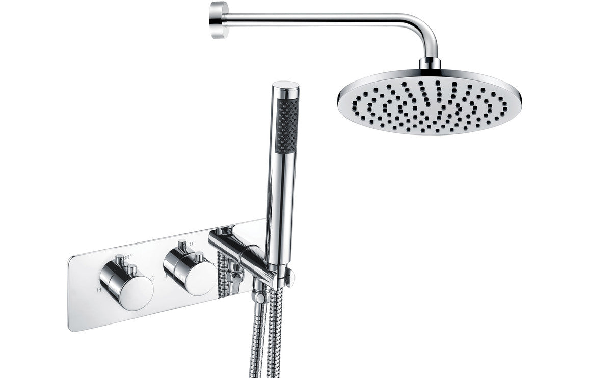 Natalie Shower Pack Two - Two Outlet Twin Shower Valve w/Handset & Brass Overhead - Chrome
