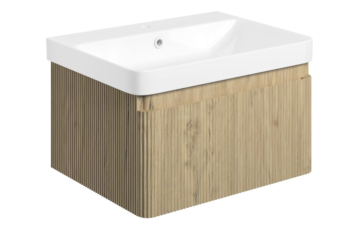 Edgworth 605mm Wall Hung 1 Drawer Basin Unit & Basin - Textured Oak