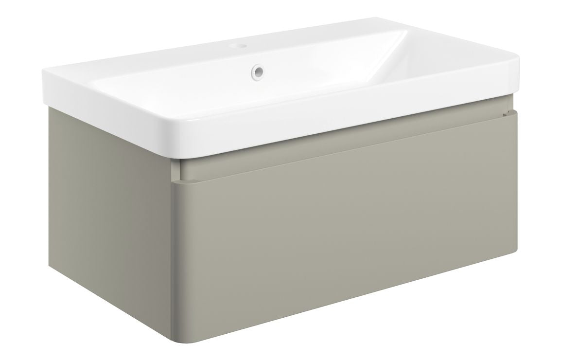 Coupe 805mm Wall Hung 1 Drawer Basin Unit & Basin - Matt Latte