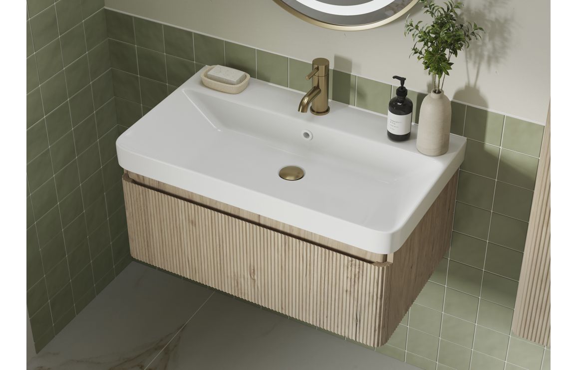 Edgworth 605mm Wall Hung 1 Drawer Basin Unit & Basin - Textured Oak