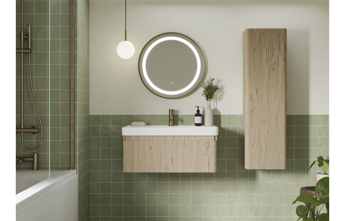 Edgworth 605mm Wall Hung 1 Drawer Basin Unit & Basin - Textured Oak