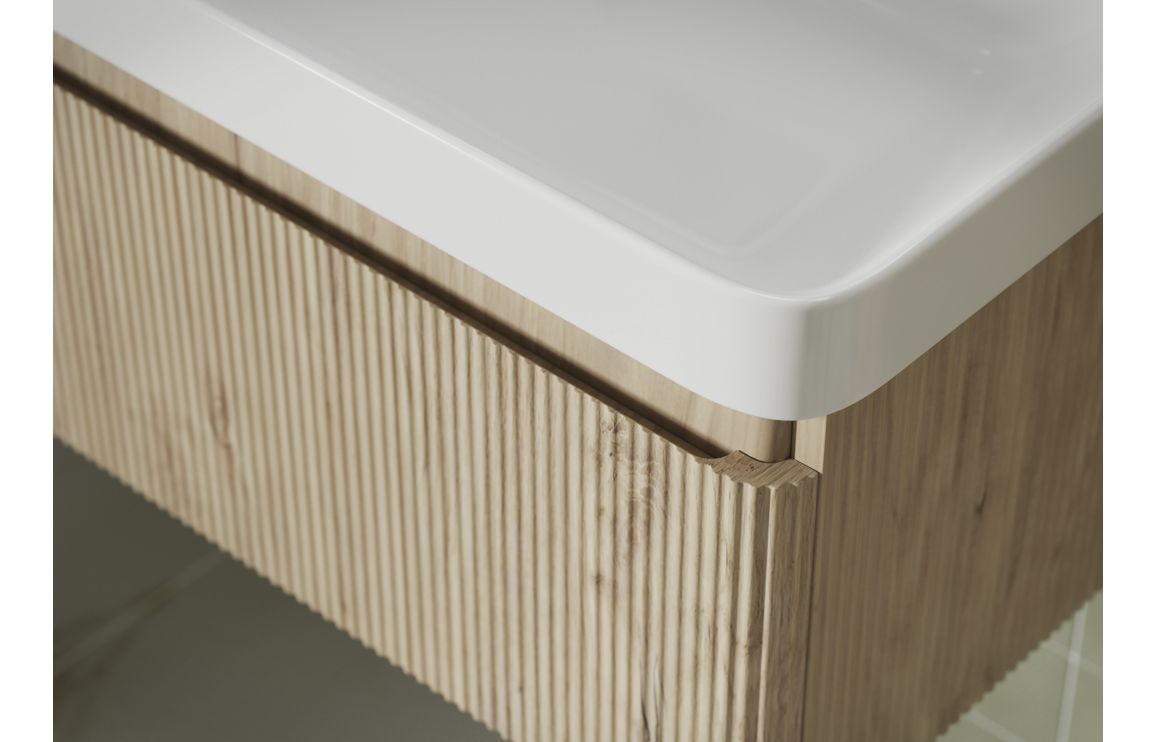 Edgworth 605mm Wall Hung 1 Drawer Basin Unit & Basin - Textured Oak