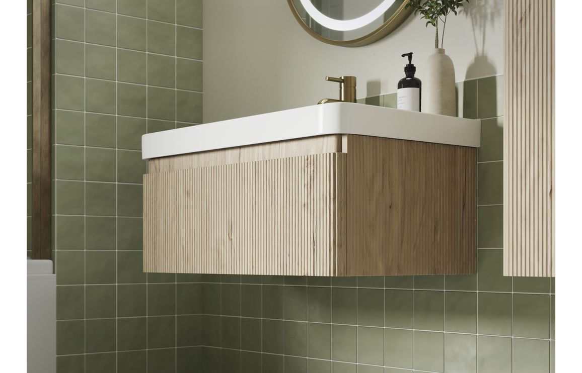 Edgworth 605mm Wall Hung 1 Drawer Basin Unit & Basin - Textured Oak