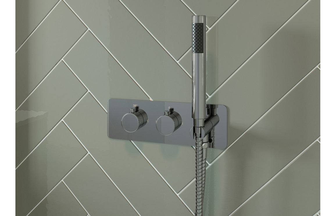 Natalie Shower Pack Two - Two Outlet Twin Shower Valve w/Handset & Brass Overhead - Chrome