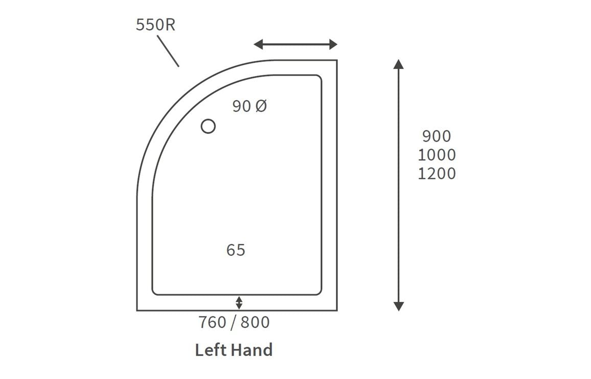 45mm Low Profile 900x760mm Offset Quadrant Tray & Waste (LH)