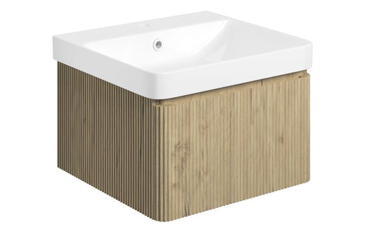 Edgworth 500mm Wall Hung 1 Drawer Basin Unit & Basin - Textured Oak
