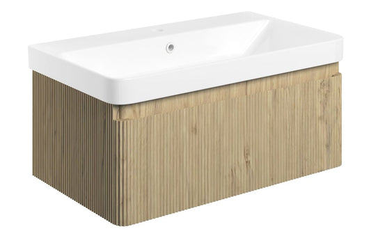 Edgworth 805mm Wall Hung 1 Drawer Basin Unit & Basin - Textured Oak
