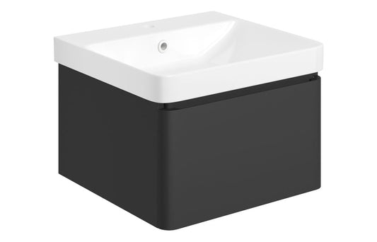Coupe 500mm Wall Hung 1 Drawer Basin Unit & Basin - Matt Black