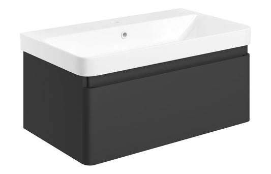 Coupe 805mm Wall Hung 1 Drawer Basin Unit & Basin - Matt Black