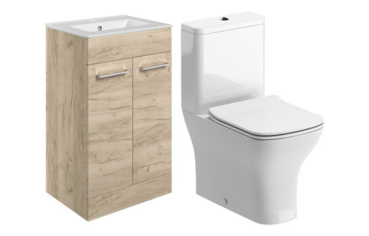 Dee 510mm Floor Standing Unit & Close Coupled WC Pack - Oak