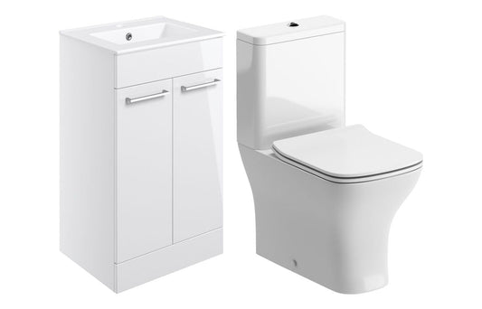 Dee 510mm Floor Standing Unit & Close Coupled WC Pack - White Gloss