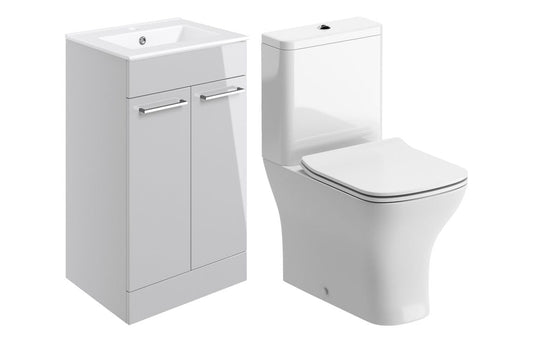 Dee 510mm Floor Standing Unit & Close Coupled WC Pack - Grey Gloss