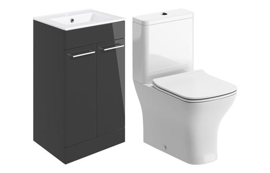 Dee 510mm Floor Standing Unit & Close Coupled WC Pack - Anthracite Gloss