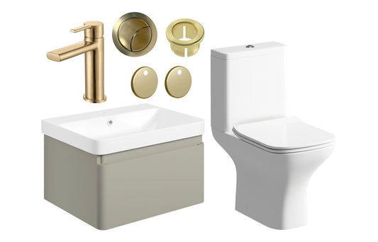 Coupe 600mm Basin Unit & Close Coupled WC Pack - Matt Latte w/Black Finishes