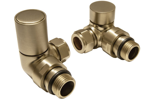 Patterned Brushed Brass Radiator Valves - Corner