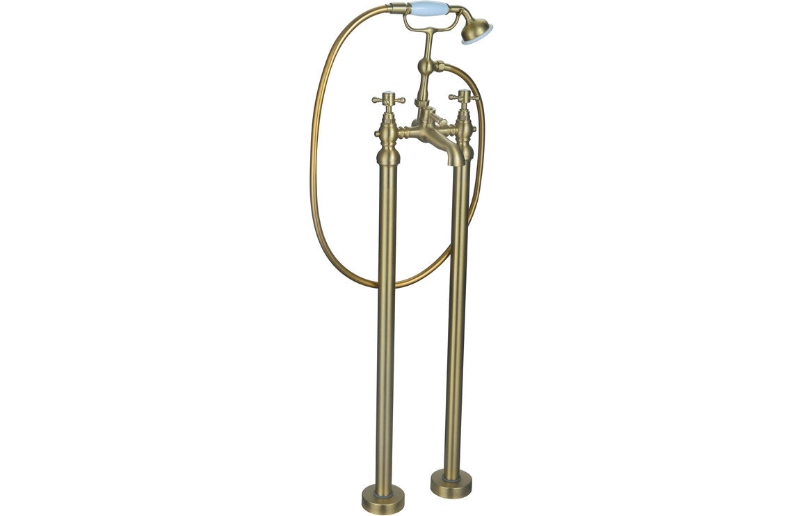 Dodd Floor Standing Bath/Shower Mixer & Shower Kit - Brushed Brass